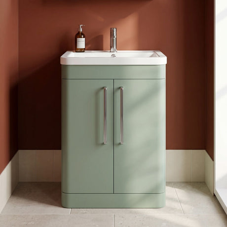 [BFGE810A] Calwich Contemporary Bathroom Floor Standing Vanity with 2 Soft Close Doors & 1 Tap Hole Basin, 600mm, Choice of Colour and Basin Type - Silo
