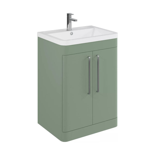 [BFGE810] Balterley Contemporary Bathroom Floor Standing Vanity with 2 Soft Close Doors & 1 Tap Hole Polymarble Basin, Satin Green, 600mm - Cutout
