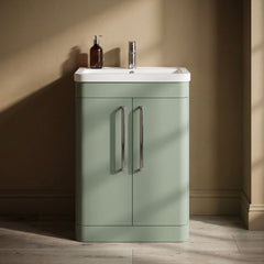 [BFGE810] Calwich Contemporary Bathroom Floor Standing Vanity with 2 Soft Close Doors & 1 Tap Hole Basin, 600mm, Choice of Colour and Basin Type - Silo
