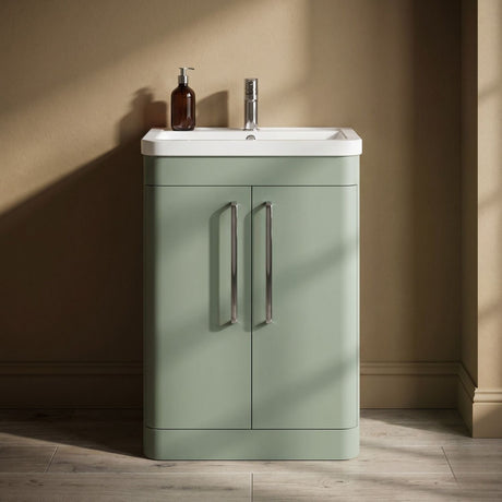 [BFGE810] Calwich Contemporary Bathroom Floor Standing Vanity with 2 Soft Close Doors & 1 Tap Hole Basin, 600mm, Choice of Colour and Basin Type - Silo