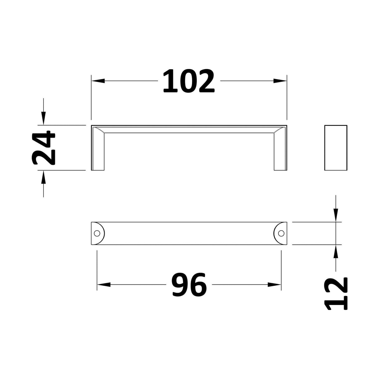 [BFH402] D HANDLE 96mm CENTRES - Technical Drawing