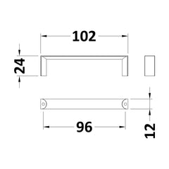 [BFH402] D HANDLE 96mm CENTRES - Technical Drawing