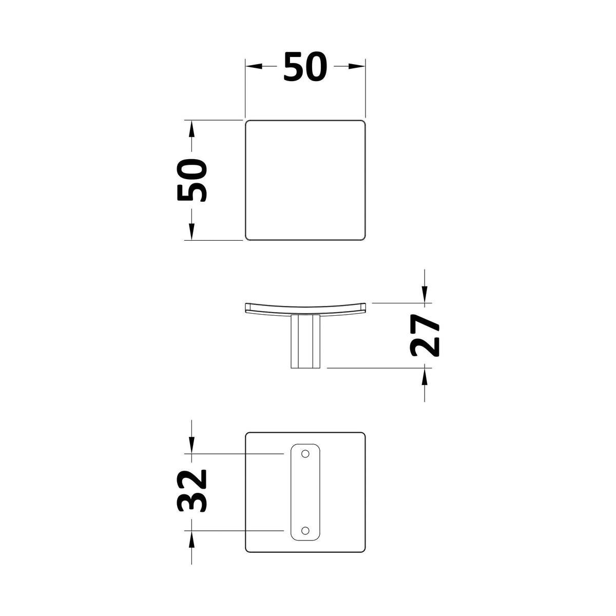 [BFH421] Square Cabinet Knob, 50mm, Choice of Finish - Technical Drawing