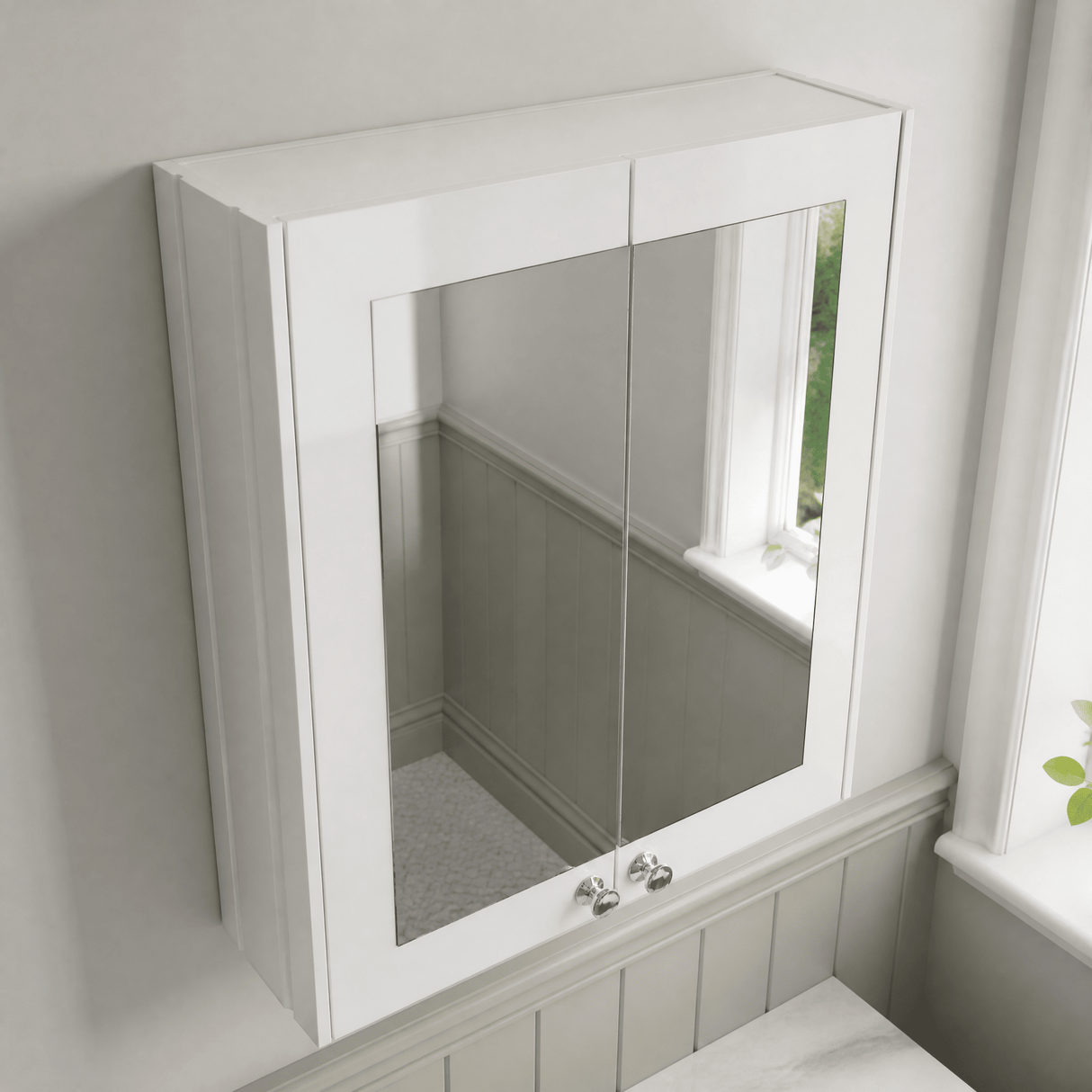 [BFHE117] Butterton Traditional Wall Mounted Mirror Cabinet with 2 Soft Close Doors and Shelf, 600mm, Choice of Colour