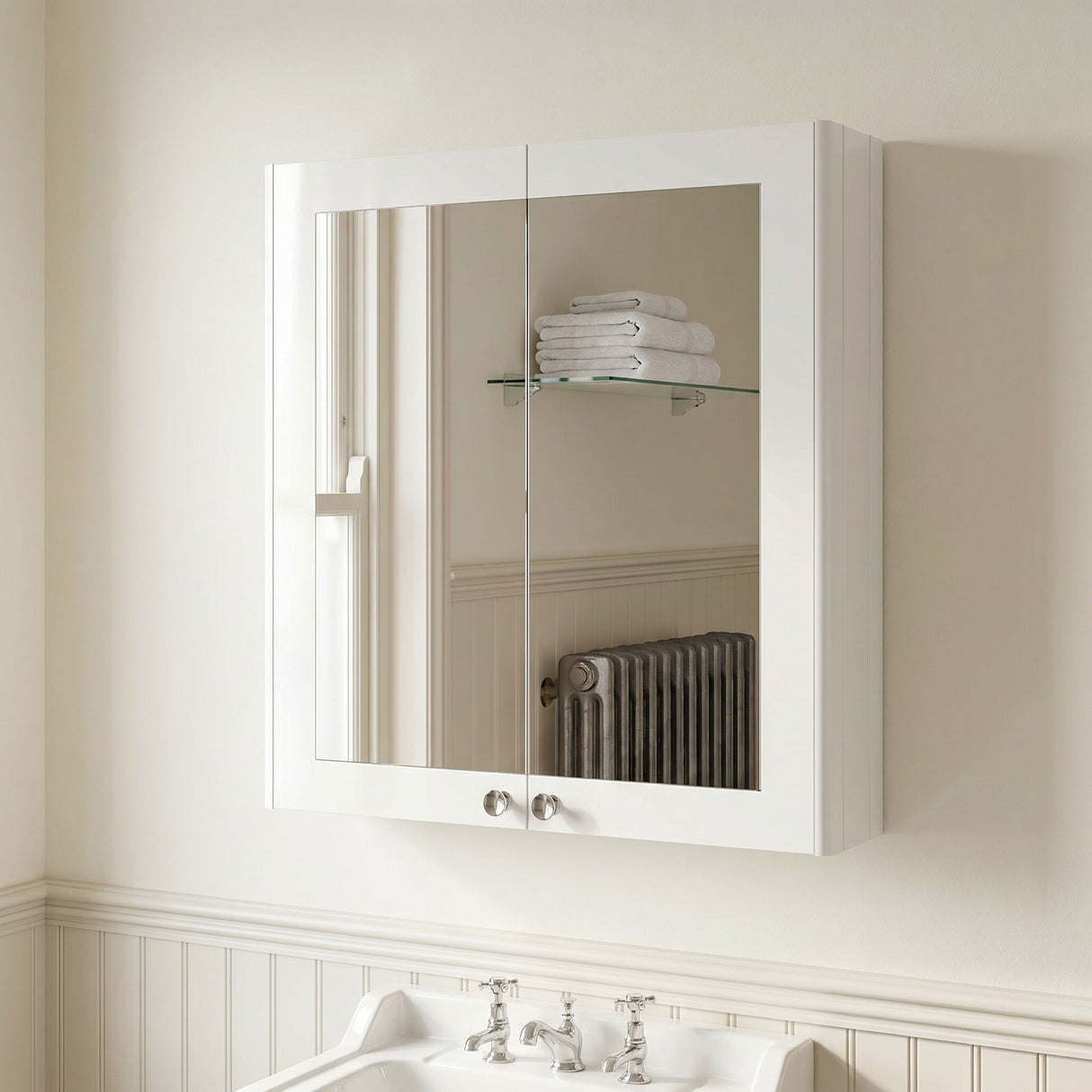 [BFHE117] Butterton Traditional Wall Mounted Mirror Cabinet with 2 Soft Close Doors and Shelf, 600mm, Choice of Colour