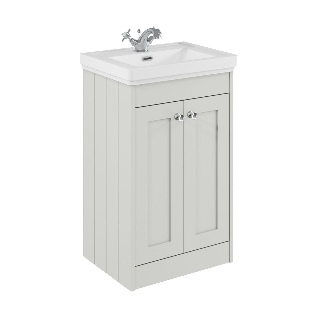 [BFHE123A] Balterley 500mm Floor Standing 2 Door Unit with Classic Basin 1 Tap Hole - Satin White - Cutout