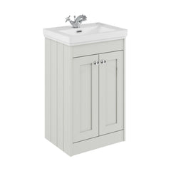 [BFHE123A] Balterley 500mm Floor Standing 2 Door Unit with Classic Basin 1 Tap Hole - Satin White - Cutout