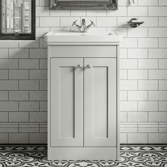 [BFHE123A] Butterton Floor Standing 2 Door Vanity Unit with Classic Basin 1 Tap Hole, Choice of Size and Colour - Silo