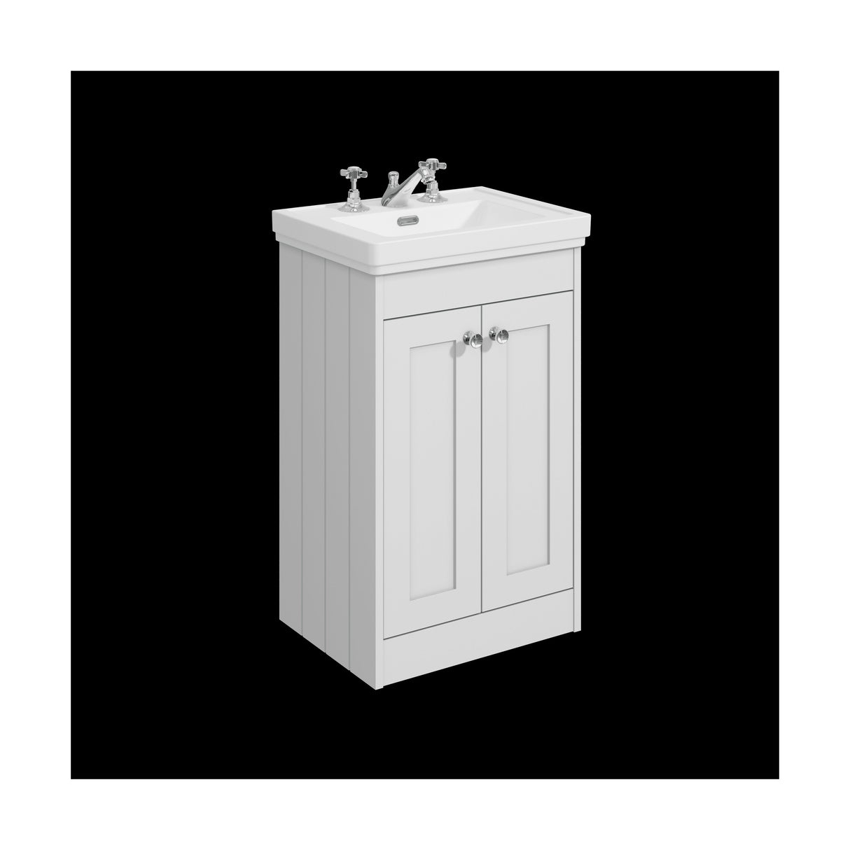 [BFHE123B] Balterley 500mm Floor Standing 2 Door Unit with Classic Basin 3 Tap Hole - Satin White - Cutout