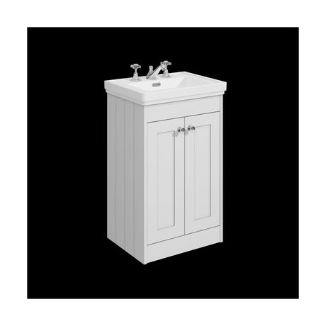 [BFHE123B] Balterley 500mm Floor Standing 2 Door Unit with Classic Basin 3 Tap Hole - Satin White - Cutout