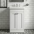 [BFHE123B] Balterley 500mm Floor Standing 2 Door Unit with Classic Basin 3 Tap Hole - Satin White - Silo