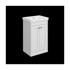 [BFHE123H] Balterley 500mm Floor Standing 2 Door Unit with Classic Basin, No Tap Hole - Satin White - Cutout