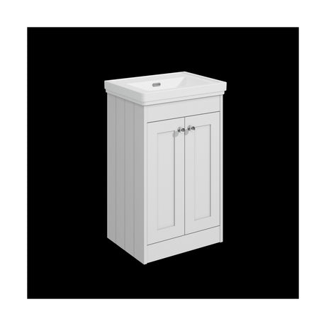 [BFHE123H] Balterley 500mm Floor Standing 2 Door Unit with Classic Basin, No Tap Hole - Satin White - Cutout