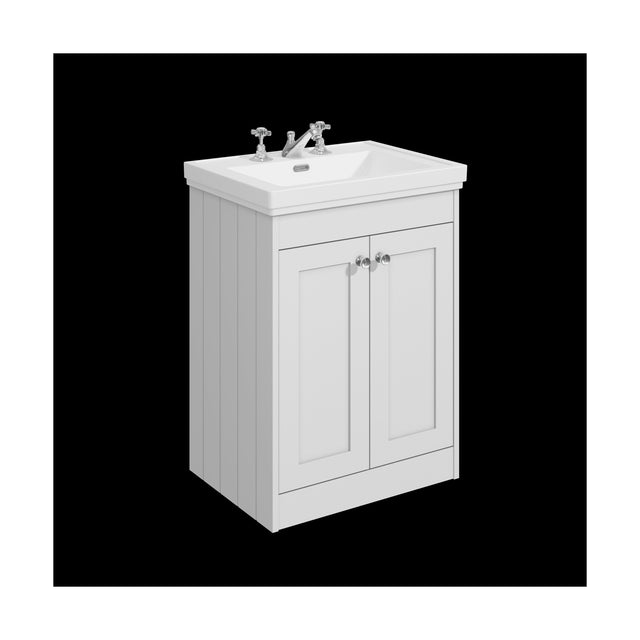 [BFHE125B] Balterley 600mm Floor Standing 2 Door Unit with Classic Basin 3 Tap Hole - Satin White - Cutout
