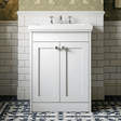 [BFHE125B] Balterley 600mm Floor Standing 2 Door Unit with Classic Basin 3 Tap Hole - Satin White - Silo