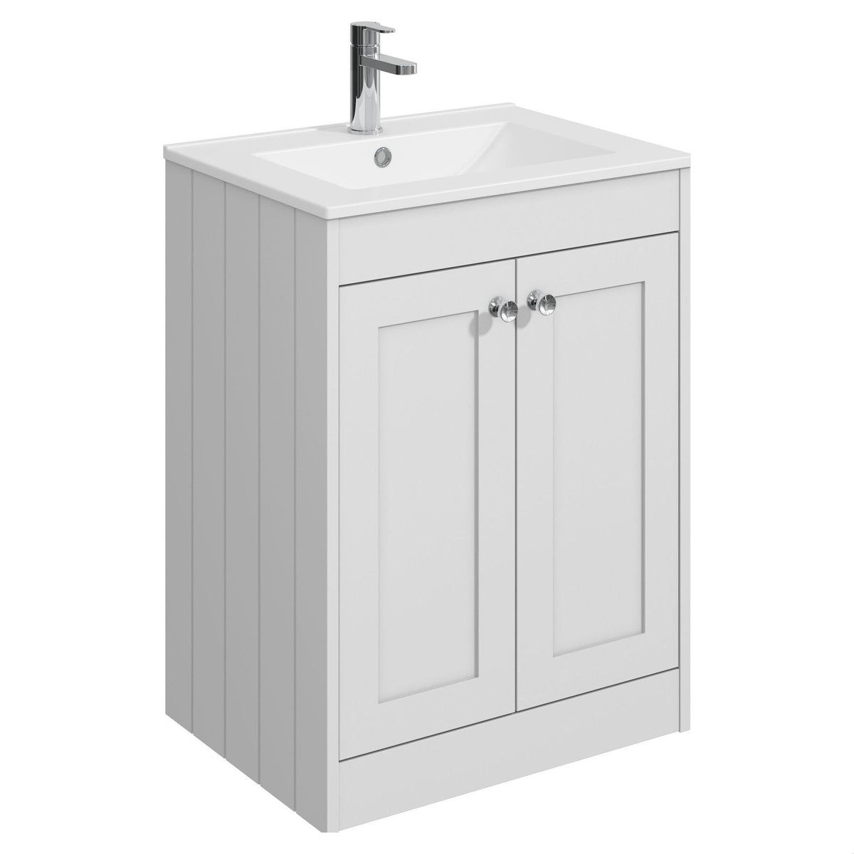 [BFHE125C] Butterton Floor Standing 2 Door Vanity Unit with Minimalist Ceramic Basin 1 Tap Hole, Choice of Size and Colour - Cutout