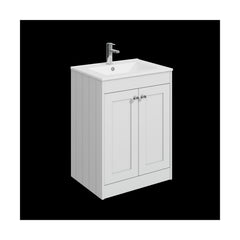 [BFHE125C] Balterley 600mm Floor Standing 2 Door Unit with Minimalist Basin 1 Tap Hole - Satin White - Cutout