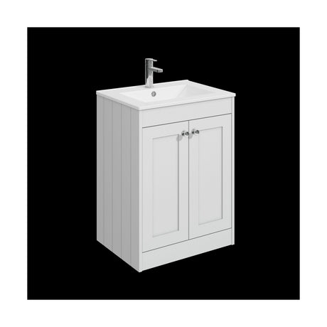 [BFHE125C] Balterley 600mm Floor Standing 2 Door Unit with Minimalist Basin 1 Tap Hole - Satin White - Cutout