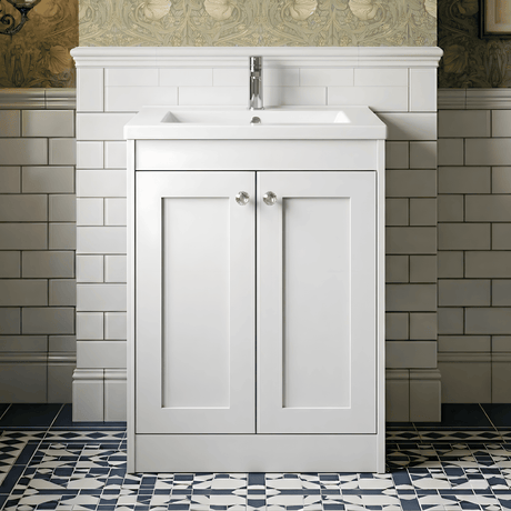 [BFHE125E] Balterley 600mm Floor Standing 2 Door Unit with Thin Edge Basin 1 Tap Hole - Satin White - Silo