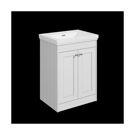 [BFHE125H] Balterley 600mm Floor Standing 2 Door Unit with Classic Basin No Tap Hole - Satin White - Cutout