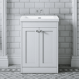 [BFHE125K] Balterley 600mm Floor Standing 2 Door Unit with Minimalist Basin No Tap Hole - Satin White - Silo