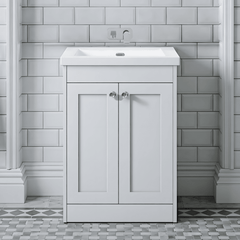 [BFHE125K] Balterley 600mm Floor Standing 2 Door Unit with Minimalist Basin No Tap Hole - Satin White - Silo