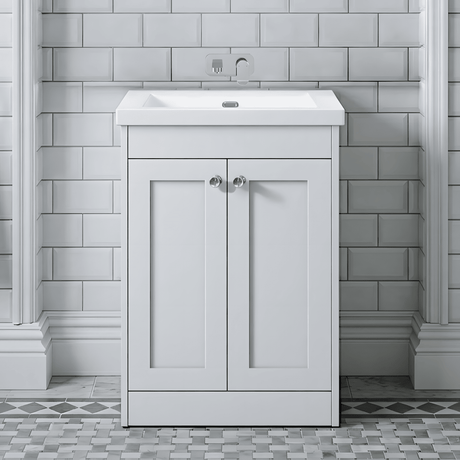 [BFHE125K] Balterley 600mm Floor Standing 2 Door Unit with Minimalist Basin No Tap Hole - Satin White - Silo
