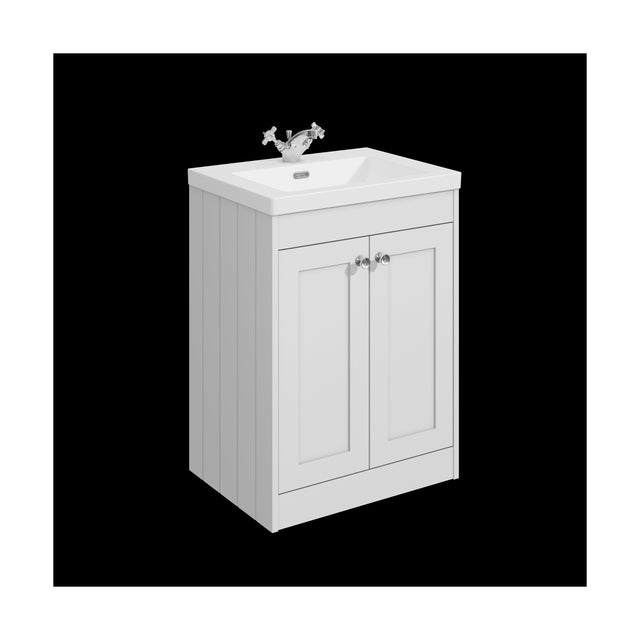 [BFHE125L] Balterley 600mm Floor Standing 2 Door Unit with Minimalist Basin 1 Tap Hole - Satin White - Cutout