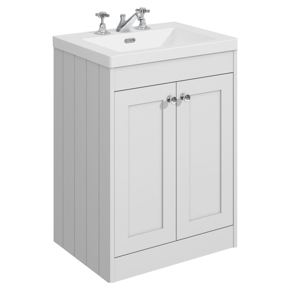 [BFHE125M] Butterton Floor Standing 2 Door Vanity Unit with Minimalist Basin 3 Tap Hole, Choice of Size and Colour - Cutout