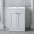 [BFHE125M] Balterley 600mm Floor Standing 2 Door Unit with Minimalist Basin 3 Tap Hole - Satin White - Silo