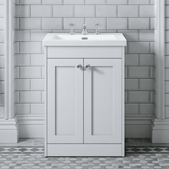 [BFHE125M] Balterley 600mm Floor Standing 2 Door Unit with Minimalist Basin 3 Tap Hole - Satin White - Silo