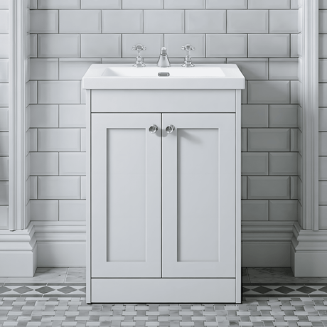 [BFHE125M] Balterley 600mm Floor Standing 2 Door Unit with Minimalist Basin 3 Tap Hole - Satin White - Silo