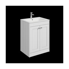 [BFHE125P] Balterley 600mm Floor Standing 2 Door Unit with Stone Basin 1 Tap Hole - Satin White - Cutout