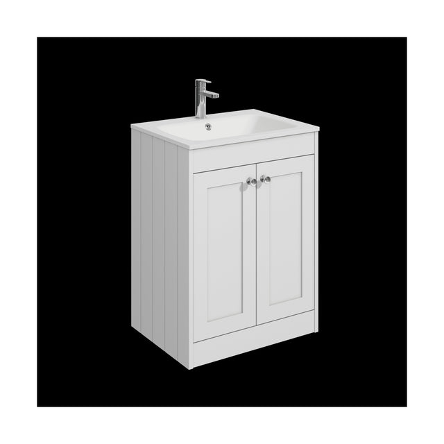 [BFHE125P] Balterley 600mm Floor Standing 2 Door Unit with Stone Basin 1 Tap Hole - Satin White - Cutout