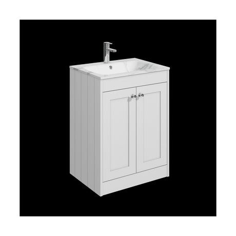 [BFHE125Q] Balterley 600mm Floor Standing 2 Door Unit & Stone Basin 1 Tap Hole - Satin White - Cutout