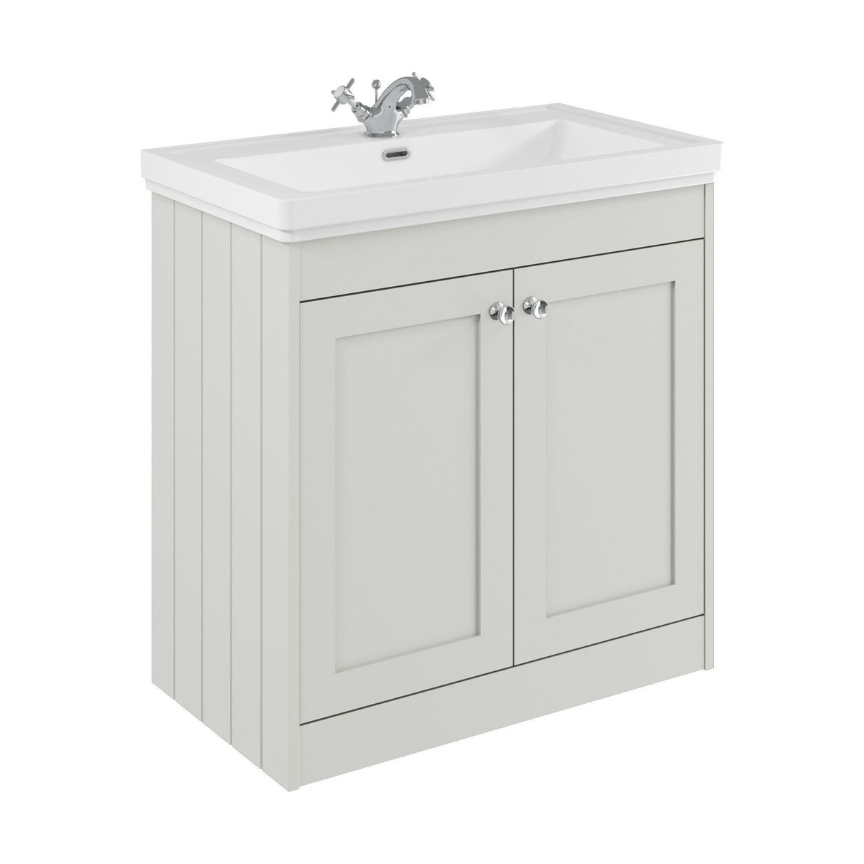 [BFHE126A] Balterley 800mm Floor Standing 2 Door Unit with Classic Basin 1 Tap Hole - Satin White - Cutout
