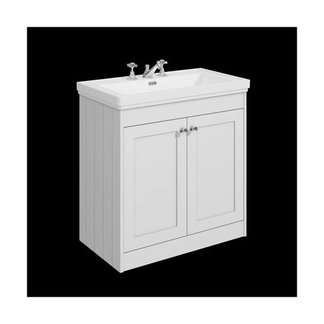 [BFHE126B] Balterley 800mm Floor Standing 2 Door Unit with Classic Basin 3 Tap Hole - Satin White - Cutout