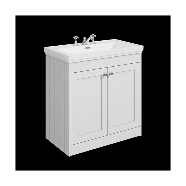 [BFHE126B] Balterley 800mm Floor Standing 2 Door Unit with Classic Basin 3 Tap Hole - Satin White - Cutout