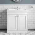 [BFHE126B] Balterley 800mm Floor Standing 2 Door Unit with Classic Basin 3 Tap Hole - Satin White - Silo