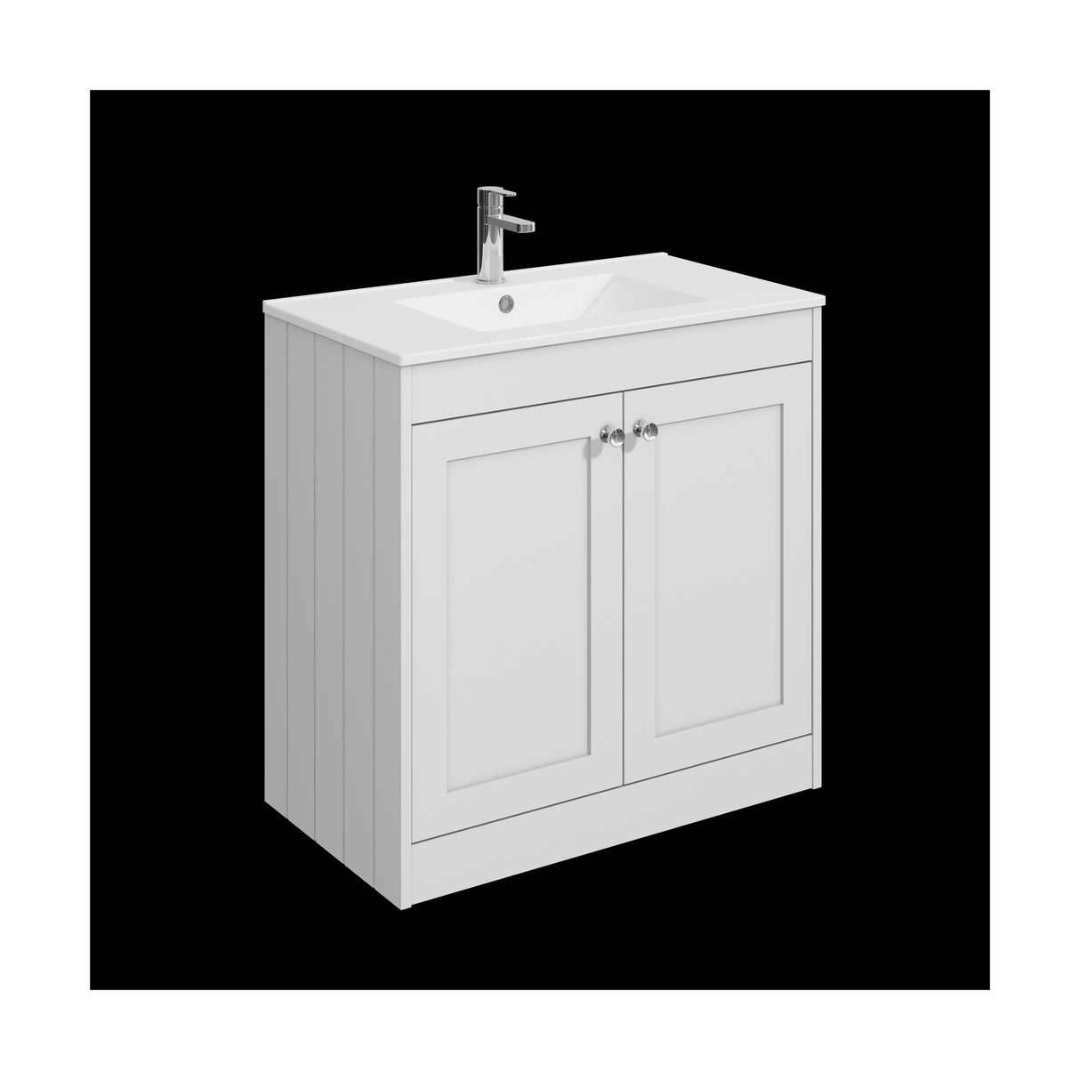 [BFHE126C] Balterley 800mm Floor Standing 2 Door Unit with Minimalist Basin 1 Tap Hole - Satin White - Cutout