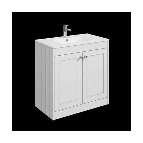 [BFHE126C] Balterley 800mm Floor Standing 2 Door Unit with Minimalist Basin 1 Tap Hole - Satin White - Cutout