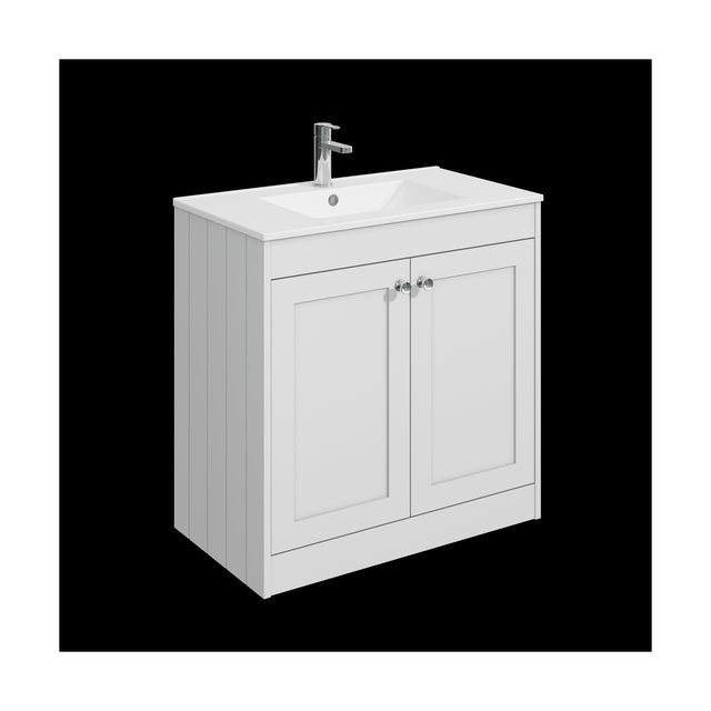 [BFHE126C] Balterley 800mm Floor Standing 2 Door Unit with Minimalist Basin 1 Tap Hole - Satin White - Cutout