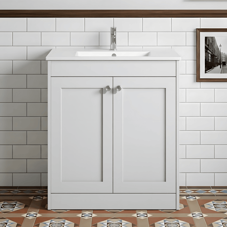 [BFHE126C] Balterley 800mm Floor Standing 2 Door Unit with Minimalist Basin 1 Tap Hole - Satin White - Silo