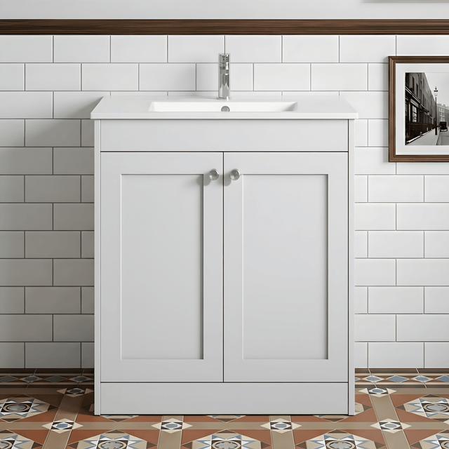 [BFHE126C] Balterley 800mm Floor Standing 2 Door Unit with Minimalist Basin 1 Tap Hole - Satin White - Silo