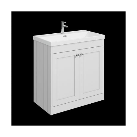 [BFHE126E] Balterley 800mm Floor Standing 2 Door Unit with Thin Edge Basin 1 Tap Hole - Satin White - Cutout