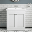 [BFHE126H] Balterley 800mm Floor Standing 2 Door Unit with Classic Basin No Tap Hole - Satin White - Silo