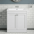 [BFHE126K] Balterley 800mm Floor Standing 2 Door Unit with Minimalist Basin No Tap Hole - Satin White - Silo