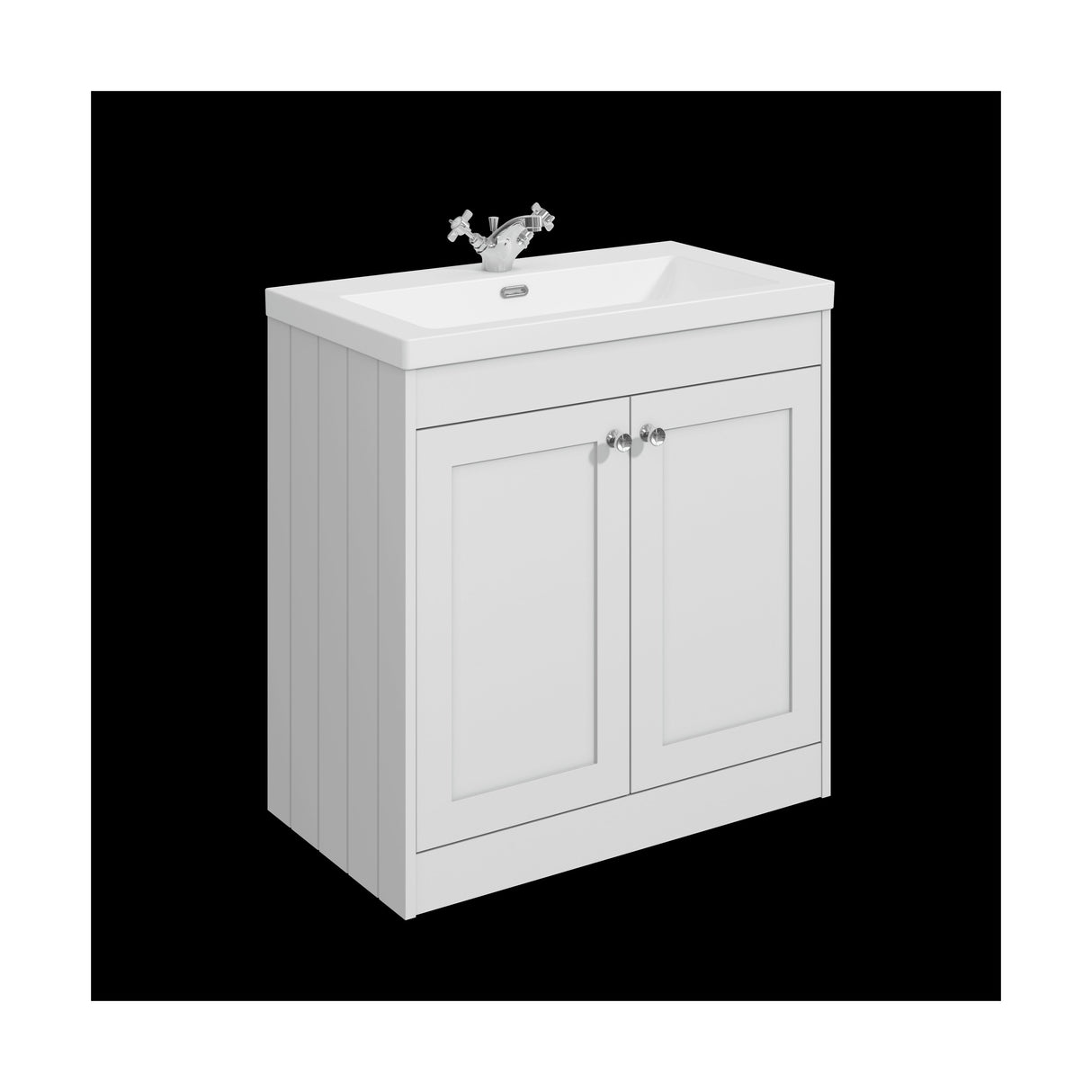 [BFHE126L] Balterley 800mm Floor Standing 2 Door Unit with Minimalist Basin 1 Tap Hole - Satin White - Cutout