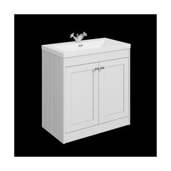 [BFHE126L] Balterley 800mm Floor Standing 2 Door Unit with Minimalist Basin 1 Tap Hole - Satin White - Cutout