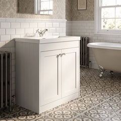 [BFHE126L] Balterley 800mm Floor Standing 2 Door Unit with Minimalist Basin 1 Tap Hole - Satin White - Lifestyle 3